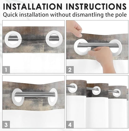 No Hook Grey Brown Painting Shower Curtain with Snap in Fabric Liner Set, Beige Abstract Double Layers Waterproof Fabric with See Through Top Window Open Grommet Bath Curtain 71x74 Inch
