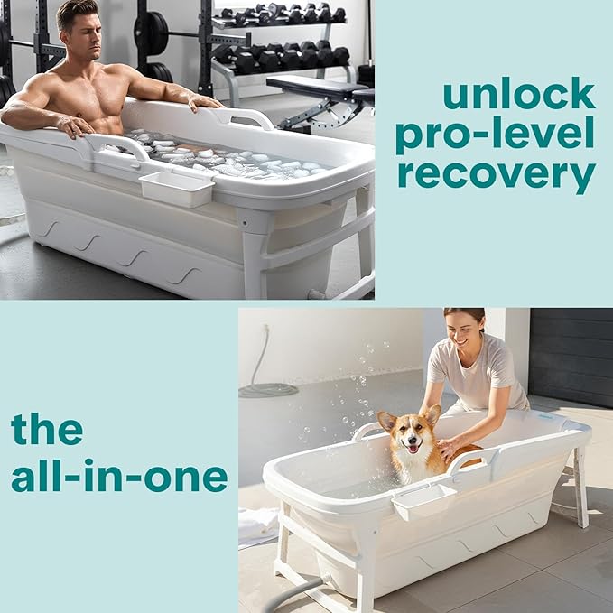 SereneLife 59" Portable Bathtub for Adults – Large Foldable Freestanding Bath Tub for Hot Spa & Cold Plunge Ice Bath, Indoor/Outdoor, Pet & Family Use, Complete Set