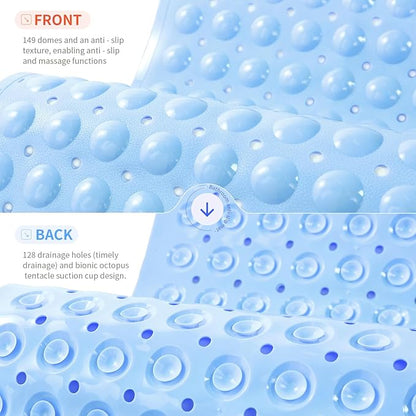 Anti-Slip Bathtub Shower mat, 27.5×14.5（Approximately 70×37cm） inch Soft Oversized Machine Washable Non-Slip Bathtub mat with Drainage Holes, Bathroom Floor Suction Cup.（1-Opaque Light Blue）