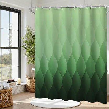 Green Ombre Shower Curtain, Modern Geometric Shower Curtain Set, Washable Polyester Fabric for Bathroom, Weighted Hem, 72 x 72 inch