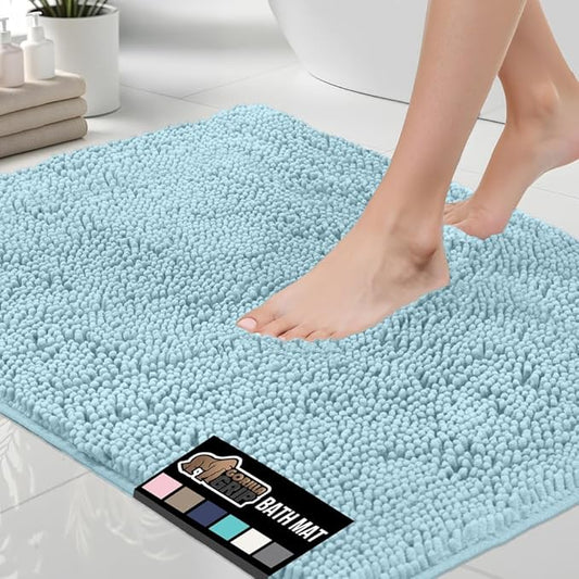GORILLA GRIP Bath Rug Mat 44x26, Thick Soft Absorbent Chenille, Quick Dry Microfiber Mats, Rubber Backing Washable Shower Floor Rugs, Bathmat Runner, US Designed Bathroom Home Decor Accessories Sky