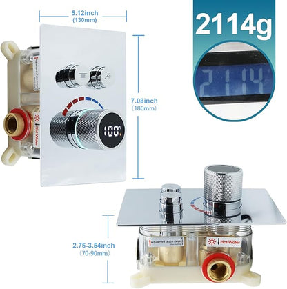 Digital Display Shower Valve Shower Valve 2 Way Shower Diverter Valve Shower Mixing Valve Can Use All the Time Polished Chrome