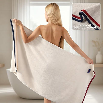 REDKISS 2 Pack 100% Cotton Bath Towels with Luxury Embellished Border Design, Oversized 27 x 54 Inches & 600 GSM Ultra Soft Bath Towel Set, Quick Dry Towels for Bathroom, Gym, Hotel, Beige Brown
