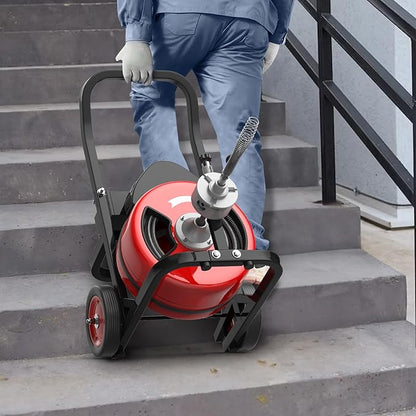 Electric Drain Cleaning Machine 100Ft 3/4 Inch, 750W Auto Feed Portable Sewer Snake, Drain Auger with 6 Cutter and Air-Activated Foot Switch for 4"–8" Pipes