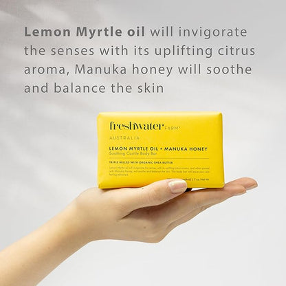Freshwater Farm Australia Natural Soap Bar- Lemon Myrtle+Manuka Honey- 7 oz x 8 Pack- Castile Bar Soap, Natural Soap Bar, Bar Soap, Body Soap Bars- Essential Oils For Sensitive Skin