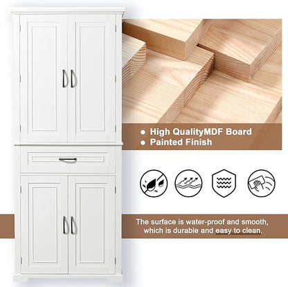 Favfurish 72" Tall Bathroom Storage Cabinet with Doors and Drawer,Modern Linen Cabinets w/Adjustable Shelves & Door Storage Rack,Freestanding Organizer for Bath Room,Study,Office,Kitchen White