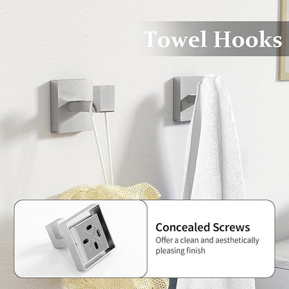 Bathroom Accessories Hardware Set Brushed Nickel 5-Piece, Stainless Steel Towel Racks for Bathroom, 16 Inch Bath Towel Bar Set Wall Mounted