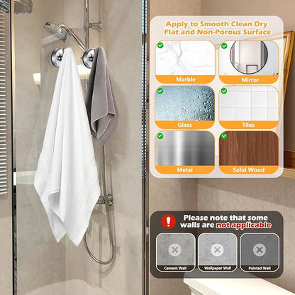 YOHOM Suction Cup Hooks for Shower Wall Bathrooms Towels Hook for Glass Door Heavy Duty (Silver, 4 PCS)