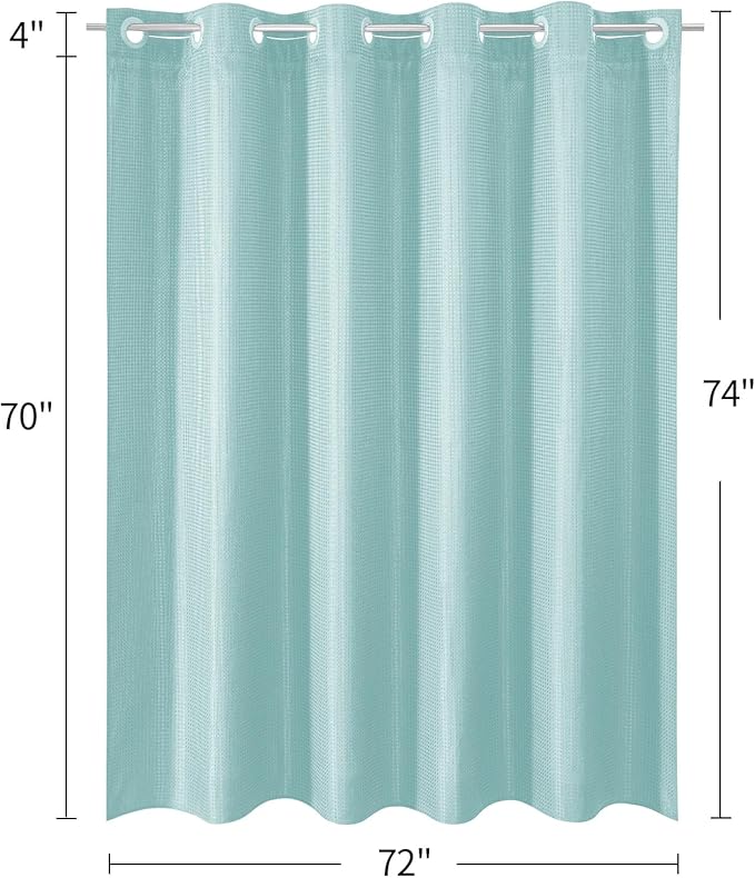 MitoVilla Teal No Hooks Needed Waffle Shower Curtain Liner Set, Turquoise Modern Waffle Weave Heavy Fabric Cloth Shower Curtain with Snap-in Liner for Aqua Luxury Neutral Hotel Spa Bathroom Decor