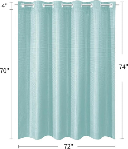 MitoVilla Teal No Hooks Needed Waffle Shower Curtain Liner Set, Turquoise Modern Waffle Weave Heavy Fabric Cloth Shower Curtain with Snap-in Liner for Aqua Luxury Neutral Hotel Spa Bathroom Decor