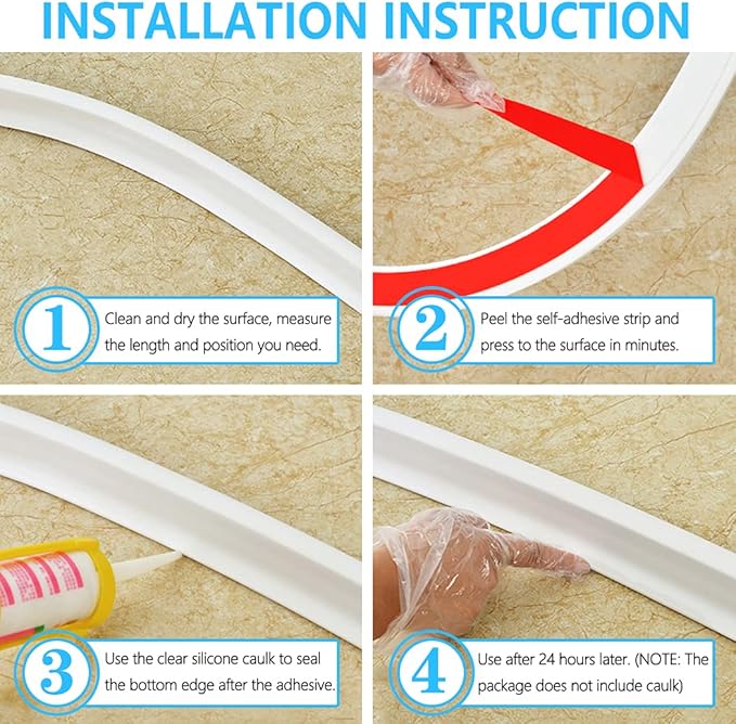 122 Inch Shower Threshold Water Dam Collapsible Bath Shower Barrier Water Stopper Retention System Dry and Wet Separation for Bathroom Kitchen and More (10ft)