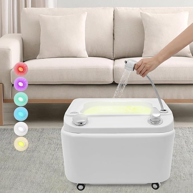 Pedicure Foot Spa, Acrylic Massage Foot Bath with Heat Hand Shower, 55W Pedicure Bowl Foot Soak Basin Tub for Soak Tub Sink Spa Shower Wash Salon (White 55W)
