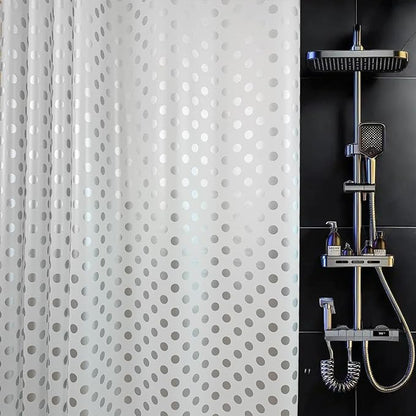 Plastic Shower Curtain Liner, Waterproof Printed PEVA Shower Curtain with Design, Silver Polka Dots Pattern, Rustproof Grommets, Standard Size 70x72 Bathtub Curtain for Bathroom (Pack of 1)