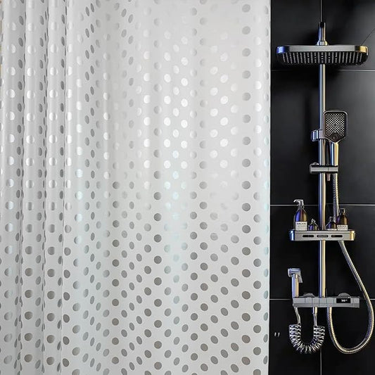 Plastic Shower Curtain Liner, Waterproof Printed PEVA Shower Curtain with Design, Silver Polka Dots Pattern, Rustproof Grommets, Standard Size 70x72 Bathtub Curtain for Bathroom (Pack of 1)