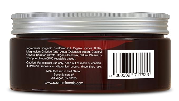 Seven Minerals, Natural Magnesium Cream for Pain Calm, Leg Cramps, Sleep & Muscle Soreness With Moisturizing Organic Cocoa Butter & Vitamin E - No Harmful Ingredients USA Made Safe for Kids (8 fl oz)