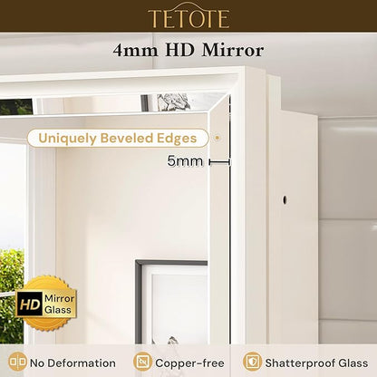 TETOTE 20" x 26" White Medicine Cabinet with Stepless Adjustable Shelves Beveled Mirror with Storage for Bathroom Vanity Recessed or Surface Wall Mount