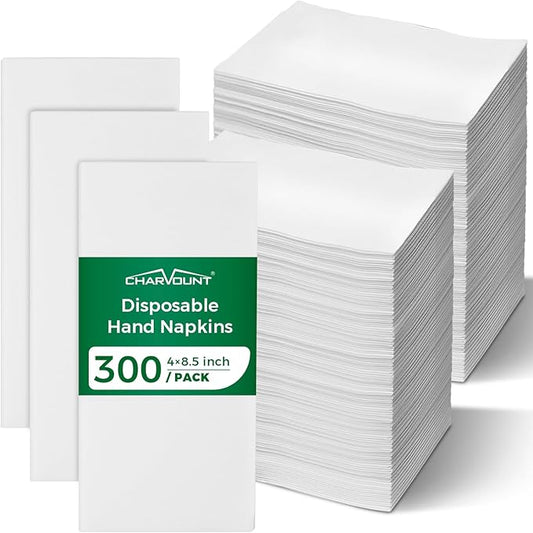 Charmount 300 Pack Disposable Paper Hand Towels Bulk, White Guest Towels Napkins for Bathroom, Linen-Feel Napkins Wedding, Party, Dinner, Everyday Use, or Decorative Cocktail