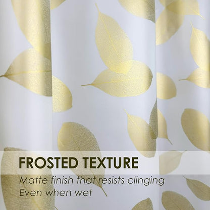 Plastic Shower Curtain Liner, Waterproof Printed PEVA Shower Curtain with Design, Gold Leaf Pattern, Rustproof Grommets, Standard Size 70x72 Bathtub Curtain for Bathroom (Pack of 1)