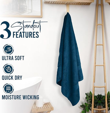 RIVERSIDE 100% Ring Spun Cotton Large Bath Towels Set of 4, 27 x 54 – Quick Dry, Soft & Highly Absorbent Towels for Shower & Bathroom – Luxury 600 GSM Towels for Home, Spa, Gym, Hotel, Blue Opal