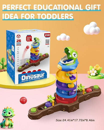 Dinosaur Ball Drop Toy for 3 4 5 6 7 8 Years Old Kids, Dino Spin Twister Toddlers Toy, Shoot Balls Toddler Montessori Toys Gifts for 3-6 Year Old Boys Girls, 2 Players PK Mode
