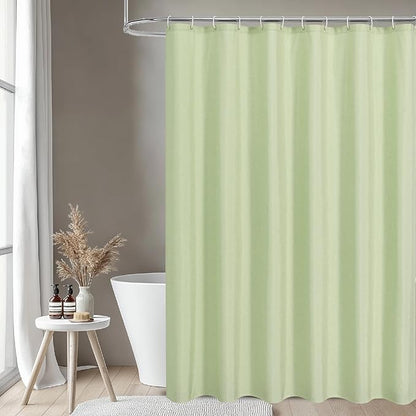 2-in-1 Waterproof Extra Long Fabric Shower Curtain or Liner,Linen Textured,84 Inch Breathable TPU & Washable Bathroom Shower Curtain Set with 12 Plastic Hooks,Modern,72"x84",Green