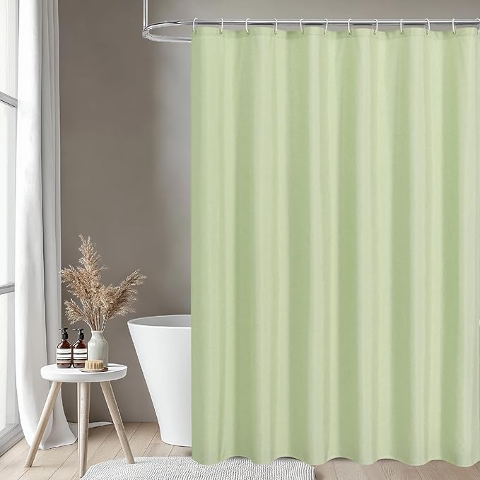 2-in-1 Waterproof Fabric Shower Curtain or Liner,Linen Textured,Breathable TPU & Washable Bathroom Shower Curtain Set with 12 Plastic Hooks,Modern,72"x72",Green