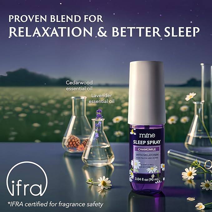 Chamomile Inspired Sleep Spray with Melatonin - Stocking Stuffers for Teen Girls and Women – Natural Pillow Mist for Relaxing Sleep, Self Care Bedtime Spray, Lavender & Cedarwood Blend