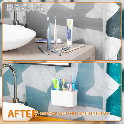 Electric Toothbrush Holder for Bathroom Countertop and Wall Mounted with Adhesive,5 Slots Family Size White Tooth Brush and Paste Holder & Stand,Cute Kids Tooth Rush Holders and Toothpaste Organizer