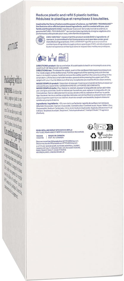 ATTITUDE All Purpose Cleaner Refill, EWG Verified, Plant-Based & Vegan, Multi-Surface Cleaning Spray, Citrus Zest Scent, 135.26 Fl Oz