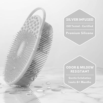 Silver Infused Exfoliating Body Scrubber - Textured Back Scrubber Shower Brush - Avilana Advanced Material Bath Tool Dual Sided - Gentle Smoothing Rough Skin - Premium Gift Women Men