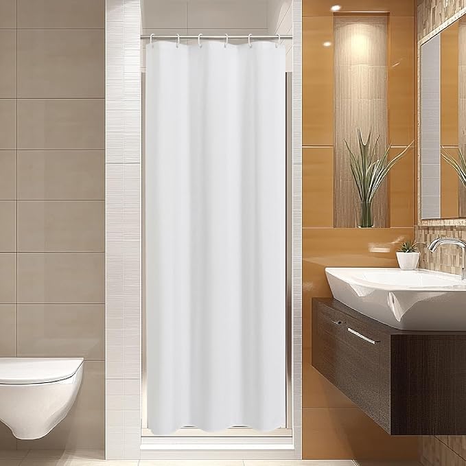 2-in-1 stall Fabric Shower Curtain or Liner,Breathable TPU & Washable,36Wx72H Narrow Linen Textured Bathroom Shower Curtain Set with 6 Plastic Hooks,Modern,36"x72",White