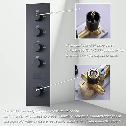 Matte Black Digital Display Shower System with 16X24 inch Ceiling Mounted Shower Head(Rain&Waterfall Modes), with Handheld Spray and 6 PCS Dual Modes Body Jet