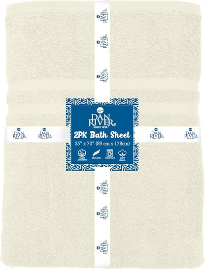 DAN RIVER 2 Pack Luxury Bath Sheets 35x70, 600 GSM, Soft & Quick Dry 100% Ring Spun Cotton Towels Ideal for Hotels, Spas, Gyms & Salons Extra Large, Ivory