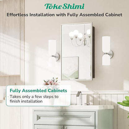 TokeShimi 17x25 Recessed Medicine Cabinet with Mirror Wall Mounted, Metal Beveled Mirror with Storage for Bathroom Vanity, Aluminum Alloy Medicine Cabinet Mirrored Silver