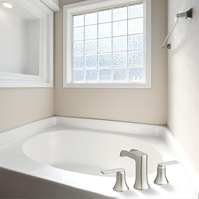 Brushed Nickel Tub Faucet Set 3 Hole, Brass Deck Mount Waterfall Bathtub Faucet Set, High Flow Widespread 6-16 Inch Roman Tub Faucets 2 Handle