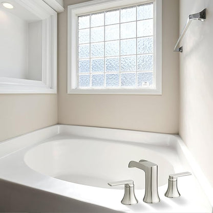 Brushed Nickel Tub Faucet Set 3 Hole, Brass Deck Mount Waterfall Bathtub Faucet Set, High Flow Widespread 6-16 Inch Roman Tub Faucets 2 Handle