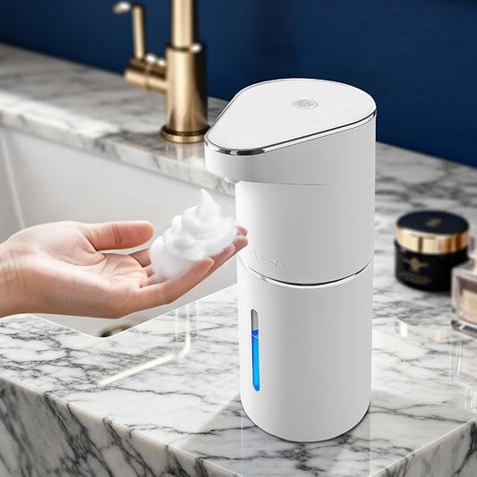 Automatic Foaming Soap Dispenser, 13oz/350ml White Touchless Foam Hand Soap Dispenser with 3 Foam Levels，Wall-Mounted & Countertop Design Type-C Rechargeable for Kitchen Bathroom