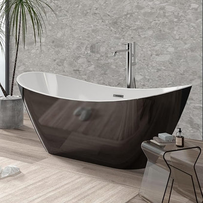 67 in Acrylic Freestanding Bathtub, Contemporary Stand Alone Tub,Black Soaking Tub, Oval Bathtub with Chrome Overflow and Drain, CUPC Certified