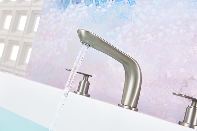 SITGES Classic Bathtub Faucet,2-Handle Brushed Nickel Tub Filler,3-Hole Widespread Roman Tub Faucet,High Flow Deck Mount Bath Tub Faucet with Valve Included