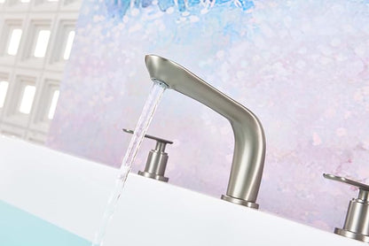 SITGES Classic Bathtub Faucet,2-Handle Brushed Nickel Tub Filler,3-Hole Widespread Roman Tub Faucet,High Flow Deck Mount Bath Tub Faucet with Valve Included