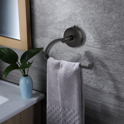 DGYB Suction Cup Hand Towel Ring Black Hand Towel Holder for Bathroom Wall SUS 304 Stainless Steel Kitchen Towel Hanger