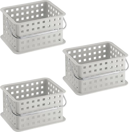 iDesign Plastic Handle-Portable Shower Caddy-Set of 3-Light Gray Basket