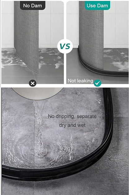 118Inch Collapsible Shower Threshold Water Dam 2" High Shower Barrier Water Stopper 2" Tall Shower Water Guard To Keep Water In Shower Dry And Wet Separation Bathroom Wheelchair Accessible Black