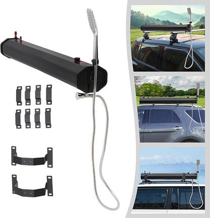 Portable Camping Shower Solar Portable Shower Water Tank for Camping Self-Pressurized Water Tank for SUV Overland Roof Rack 5.58ft Pipe 1.6bar 60℃/140℉ (18L)