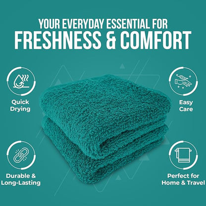 DAN RIVER 12 Pack Wash Cloths for Showering [12x12] - 100% Cotton Washcloths Premium Quality Flannel Face Cloths for Bathroom, Highly Absorbent and Soft Feel Wash Clothes, Teal