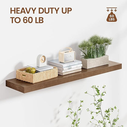 Heimlove 36 inch Floating Shelves for Wall,2 Packs Natural Pine Solid Wood Floating Shelves, 8 inches Deep Wooden Shelves for Kitchen Bedroom Office & Living Room Display Wall Decor