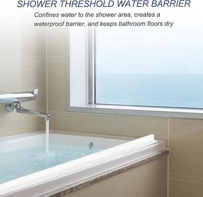 PATIKIL 2" Collapsible Shower Threshold Water Barrier, 118 Inch Self Adhesive Shower Door Bottom Seal Silicone Water Splash Guard for Bathroom Kitchen, Gray (9.8 Feet)