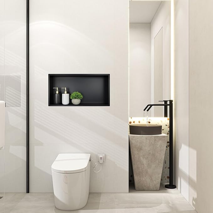 12" X 24" Shower Niche Insert Tile Ready, Niche for Shower Wall, Stainless Steel Recessed Shelf No Tile Needed for Bathroom Storage, Matte Black