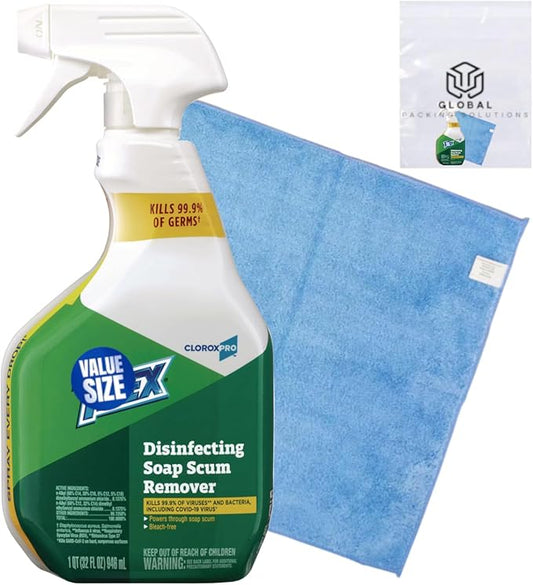 Tile Multi Surface Disinfecting Soap Scum Remover Spray, 32 Fl Oz, Kills 99.9% of Bacteria and Viruses bundled with Micro Fiber Cloth