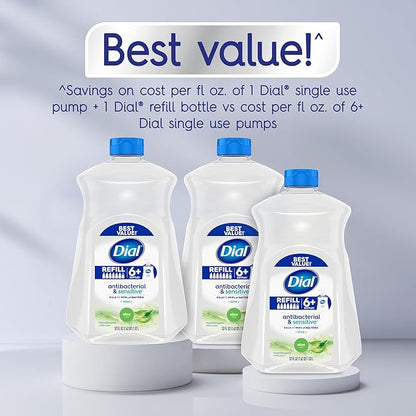 Dial Antibacterial Defense Liquid Hand Soap + Aloe, Aloe Scent, 52 Fl Oz Hand Soap Refill (Pack of 3), Dermatologist-Tested, Gentle Formula